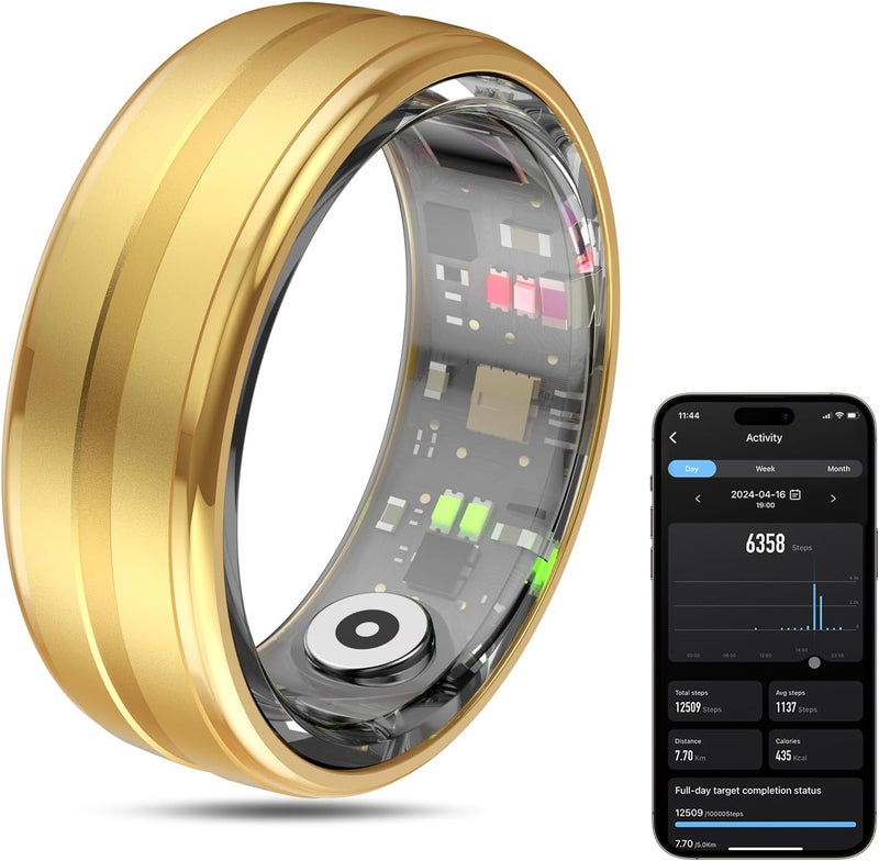 MagLoop Smart Ring Health Tracker for Men/Women,Fitness Ring Sleep Tracker,Fast Charging for Long-Lasting Use,for Pedometer Exercise,Monitor Sleep, Heart Rate, Stress,Waterproof (Gold, 12) - Image 1